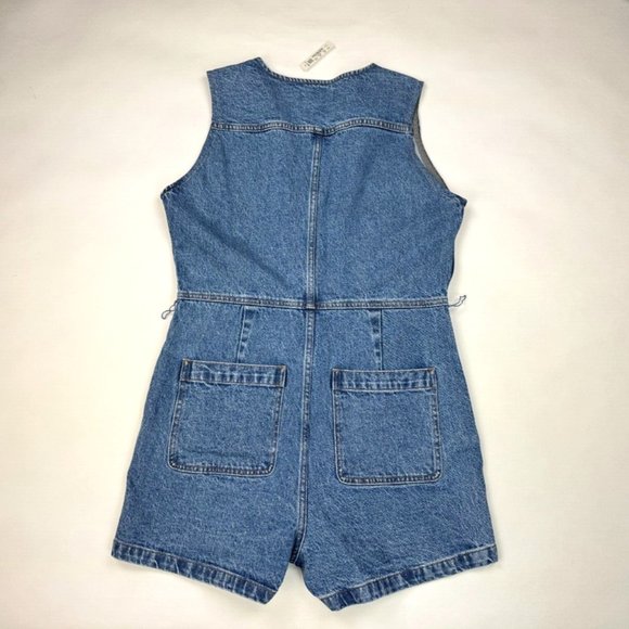 Madewell Zip-Front Denim Romper Women 6 NWT V-neck Pockets Sleeveless NE766‎ - Picture 2 of 12